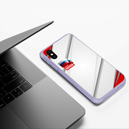 Чехол iPhone XS Max матовый Red & white флаг России / 3D-Светло-сиреневый – фото 3