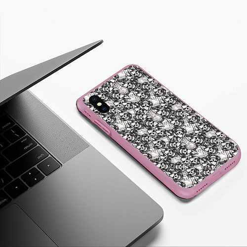Чехол iPhone XS Max матовый Череп в капюшоне / 3D-Розовый – фото 3