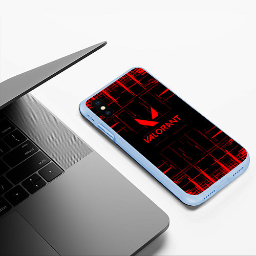 Чехол iPhone XS Max матовый Valorant красные полосы / 3D-Голубой – фото 3
