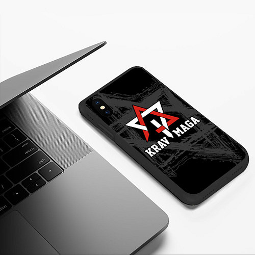 Чехол iPhone XS Max матовый Krav-maga military combat system emblem / 3D-Черный – фото 3