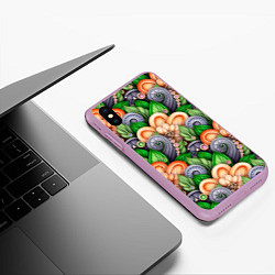 Чехол iPhone XS Max матовый Объемные лепестки цветов и листья, цвет: 3D-сиреневый — фото 2
