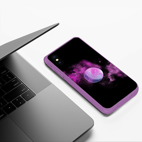 Чехол iPhone XS Max матовый Космическая Луна в дыму / 3D-Фиолетовый – фото 3