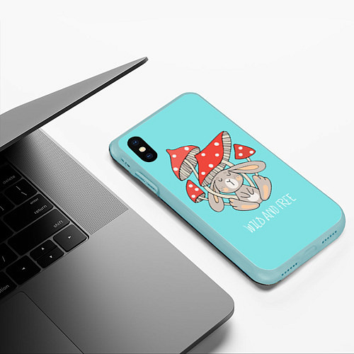 Чехол iPhone XS Max матовый Зайчик и грибочки / 3D-Мятный – фото 3