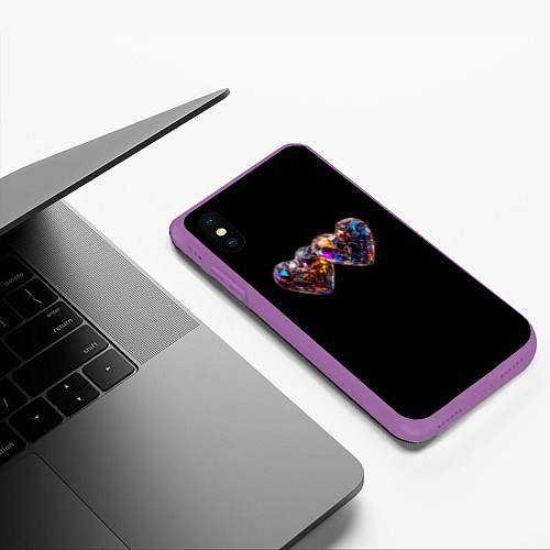 Чехол iPhone XS Max матовый Два разноцветных сердечка / 3D-Фиолетовый – фото 3
