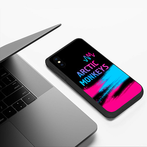 Чехол iPhone XS Max матовый Arctic Monkeys - neon gradient: символ сверху / 3D-Черный – фото 3