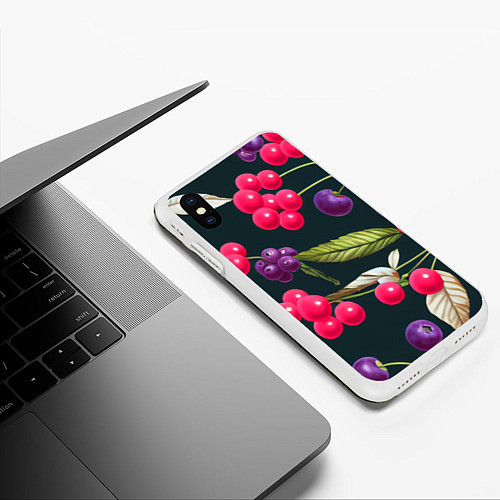 Чехол iPhone XS Max матовый Ягодки нарисованные / 3D-Белый – фото 3