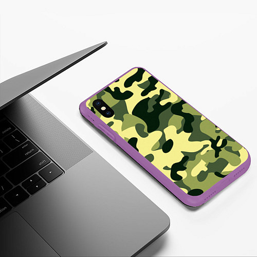 Чехол iPhone XS Max матовый Камуфляж милитари / 3D-Фиолетовый – фото 3