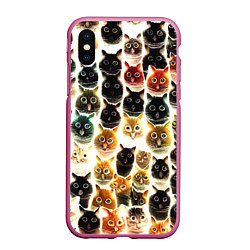 Чехол iPhone XS Max матовый Паттерн-котики, цвет: 3D-малиновый