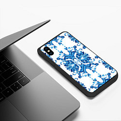 Чехол iPhone XS Max матовый Гжель синие цветы, цвет: 3D-черный — фото 2