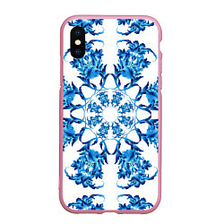 Чехол iPhone XS Max матовый Гжель синий цветок, цвет: 3D-розовый