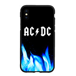 Чехол iPhone XS Max матовый AC DC blue fire, цвет: 3D-черный