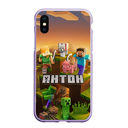 Чехол iPhone XS Max матовый Антон Minecraft, цвет: 3D-светло-сиреневый