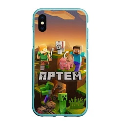 Чехол iPhone XS Max матовый Артем Minecraft, цвет: 3D-мятный