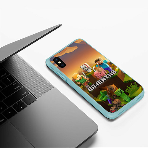 Чехол iPhone XS Max матовый Валентин Minecraft / 3D-Мятный – фото 3