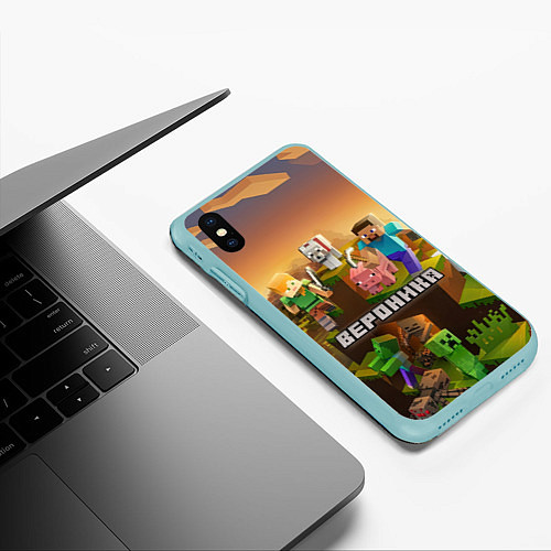 Чехол iPhone XS Max матовый Вероника Minecraft / 3D-Мятный – фото 3