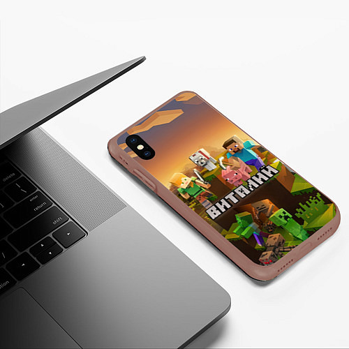 Чехол iPhone XS Max матовый Виталий Minecraft / 3D-Коричневый – фото 3