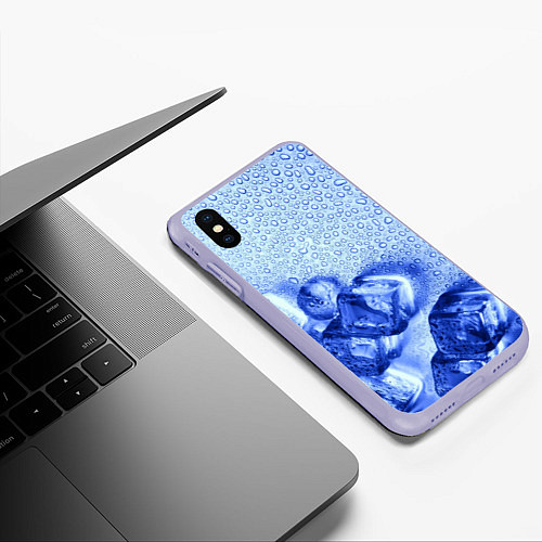 Чехол iPhone XS Max матовый Кубики льда и капли воды / 3D-Светло-сиреневый – фото 3