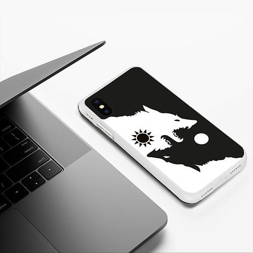 Чехол iPhone XS Max матовый Волки инь и ян / 3D-Белый – фото 3