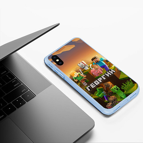 Чехол iPhone XS Max матовый Георгий Minecraft / 3D-Голубой – фото 3