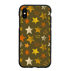 Чехол iPhone XS Max матовый Желто-оранжевые звезды на зелнгом фоне, цвет: 3D-черный