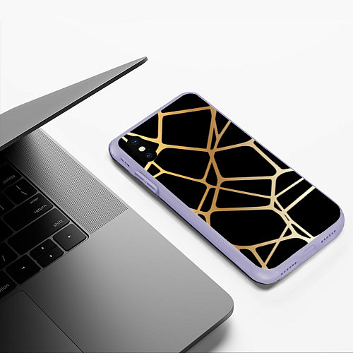 Чехол iPhone XS Max матовый Золотая сеть / 3D-Светло-сиреневый – фото 3