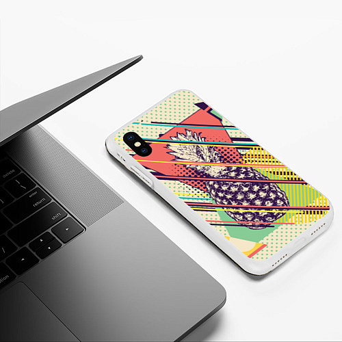 Чехол iPhone XS Max матовый Геометрический ретро дизайн с ананасом / 3D-Белый – фото 3