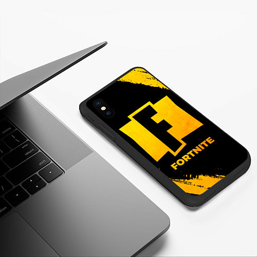 Чехол iPhone XS Max матовый Fortnite - gold gradient / 3D-Черный – фото 3