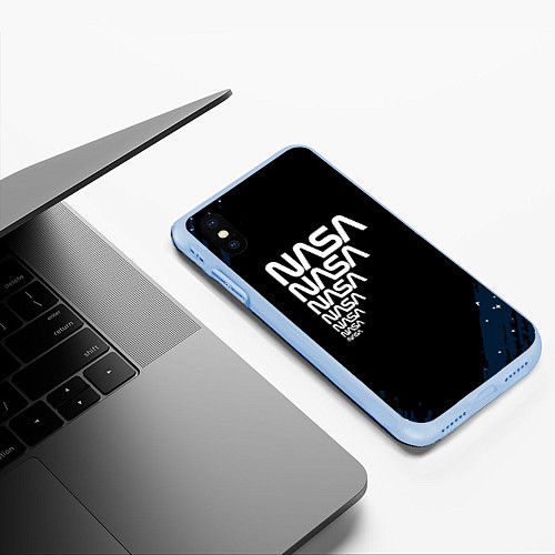 Чехол iPhone XS Max матовый Nasa надпись / 3D-Голубой – фото 3