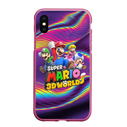 Чехол iPhone XS Max матовый Герои Super Mario 3D World - Nintendo, цвет: 3D-малиновый