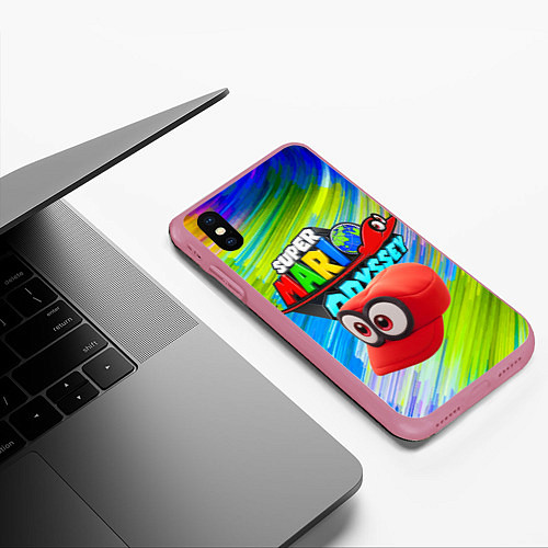 Чехол iPhone XS Max матовый Super Mario Odyssey - Nintendo - Бейсболка / 3D-Малиновый – фото 3