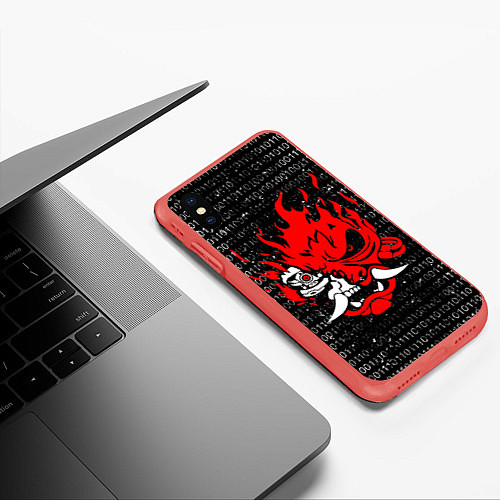 Чехол iPhone XS Max матовый Двоичный код - Cyberpunk 2077 / 3D-Красный – фото 3