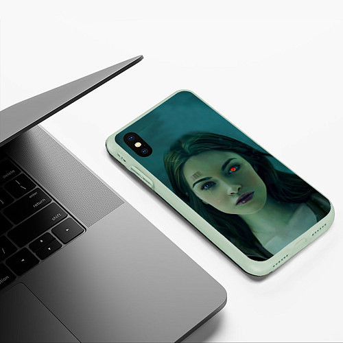 Чехол iPhone XS Max матовый Женщина - киборг / 3D-Салатовый – фото 3