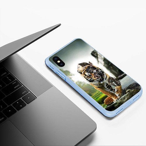 Чехол iPhone XS Max матовый Кибернетический тигр / 3D-Голубой – фото 3