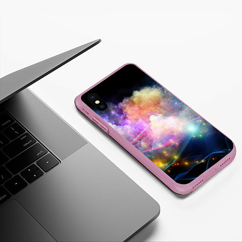 Чехол iPhone XS Max матовый Светящиеся точки и дым / 3D-Розовый – фото 3