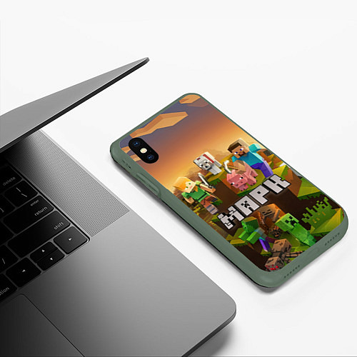 Чехол iPhone XS Max матовый Марк Minecraft / 3D-Темно-зеленый – фото 3