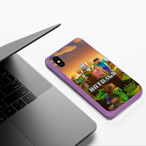 Чехол iPhone XS Max матовый Наталья Minecraft / 3D-Фиолетовый – фото 3