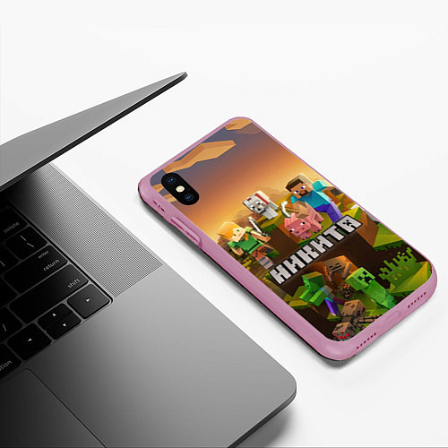 Чехол iPhone XS Max матовый Никита Minecraft / 3D-Розовый – фото 3