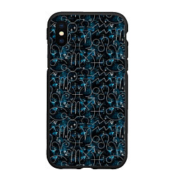 Чехол iPhone XS Max матовый Знаки зодиака и звезды на сине- черном фоне, цвет: 3D-черный