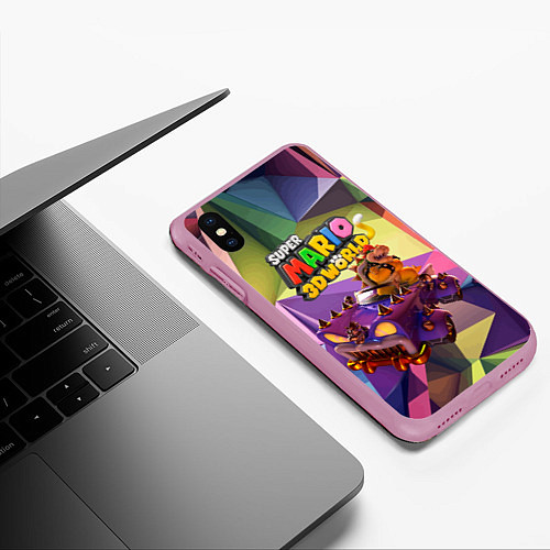 Чехол iPhone XS Max матовый Точило Боузера - Super Mario 3D World / 3D-Розовый – фото 3