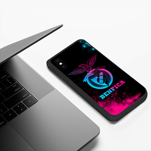 Чехол iPhone XS Max матовый Benfica - neon gradient / 3D-Черный – фото 3