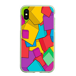 Чехол iPhone XS Max матовый Фон из разноцветных кубиков, цвет: 3D-салатовый