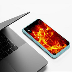 Чехол iPhone XS Max матовый Цветок из огня на чёрном фоне, цвет: 3D-мятный — фото 2