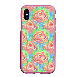 Чехол iPhone XS Max матовый Алые розы акварель, цвет: 3D-малиновый