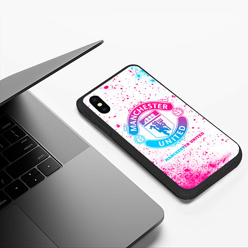 Чехол iPhone XS Max матовый Manchester United neon gradient style / 3D-Черный – фото 3