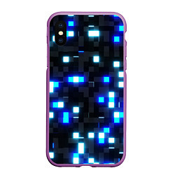 Чехол iPhone XS Max матовый Неоновые светящиеся квадраты, цвет: 3D-фиолетовый