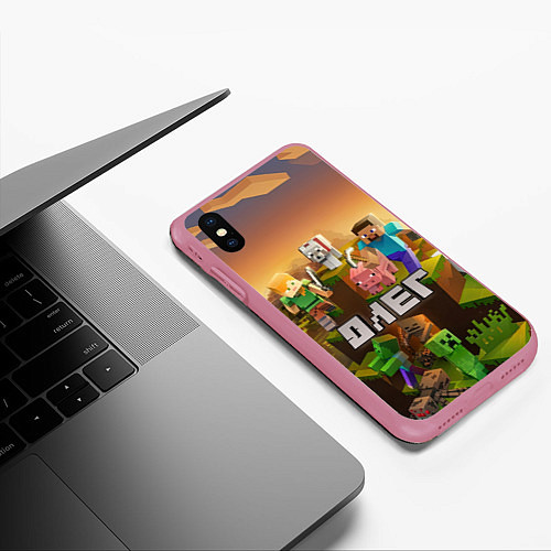 Чехол iPhone XS Max матовый Олег Minecraft / 3D-Малиновый – фото 3