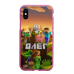 Чехол iPhone XS Max матовый Олег Minecraft, цвет: 3D-малиновый