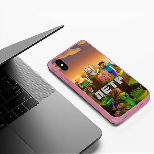 Чехол iPhone XS Max матовый Петр Minecraft / 3D-Малиновый – фото 3