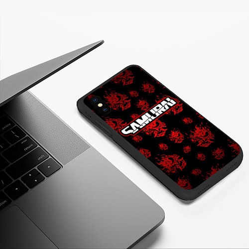 Чехол iPhone XS Max матовый Samurai - Красный паттерн - Cyberpunk / 3D-Черный – фото 3