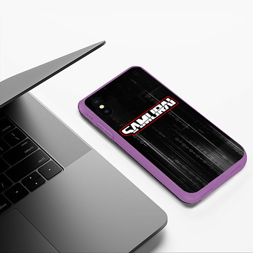 Чехол iPhone XS Max матовый Samurai - Киберпанк - Двоичный код / 3D-Фиолетовый – фото 3